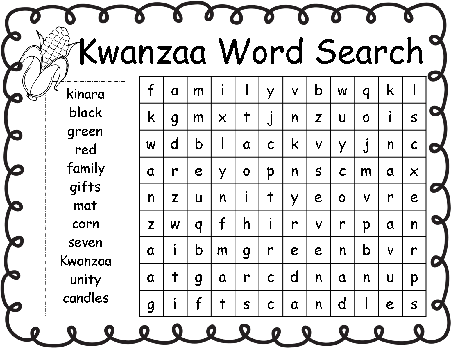 Kwanzaa Word Search Puzzle