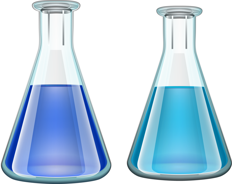 Laboratory Beakerswith Blue Liquids