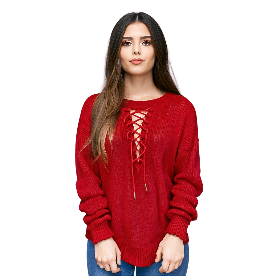 Lace-up Red Sweater Png 06292024