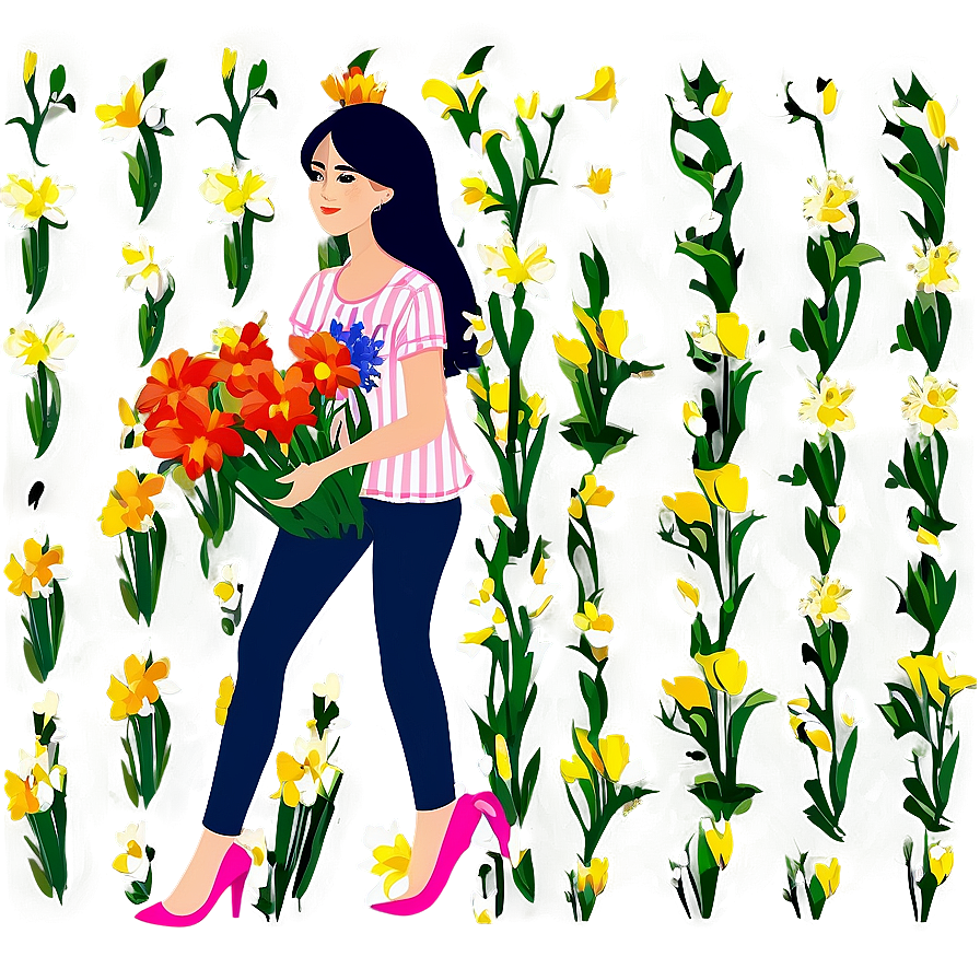 Lady With Flowers Png Vil64