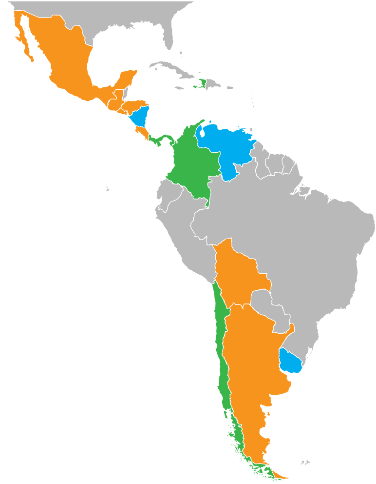 Latin America Map Color Coded Regions