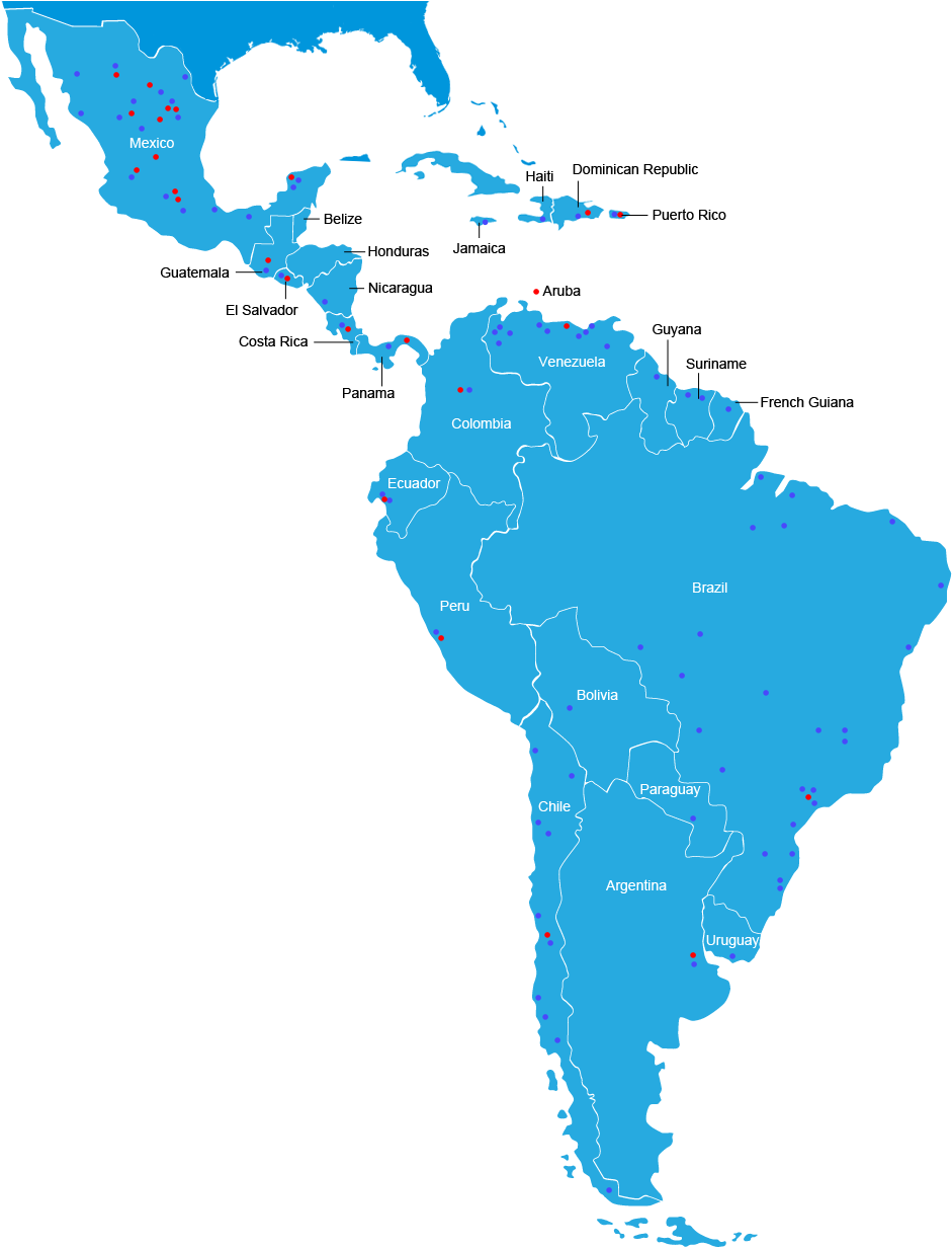 Latin America Mapwith Data Points