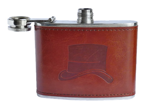 Leather Hip Flask With Top Hat Embossing