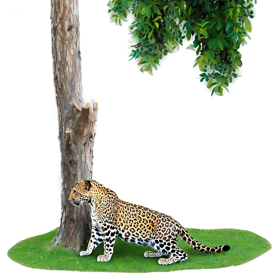 Leopard Climbing Tree Png 06112024