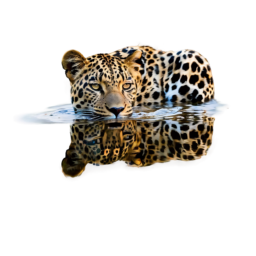 Leopard Reflection In Water Png 06112024