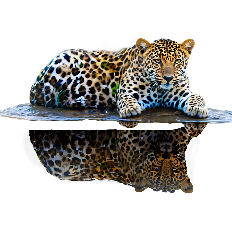 Leopard Reflection In Water Png 06112024