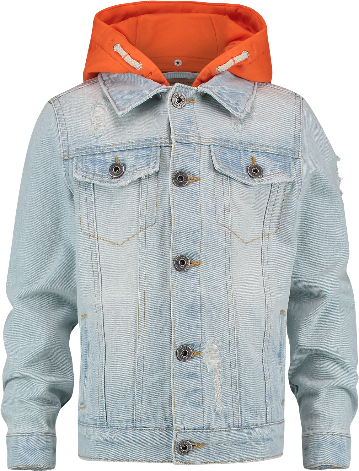 Light Wash Denim Jacketwith Orange Hood