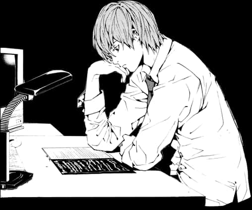 Light Yagami Contemplatingat Desk