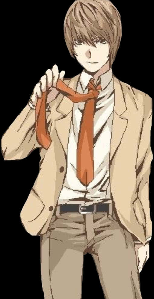 Light Yagami Holding Tie Anime Illustration