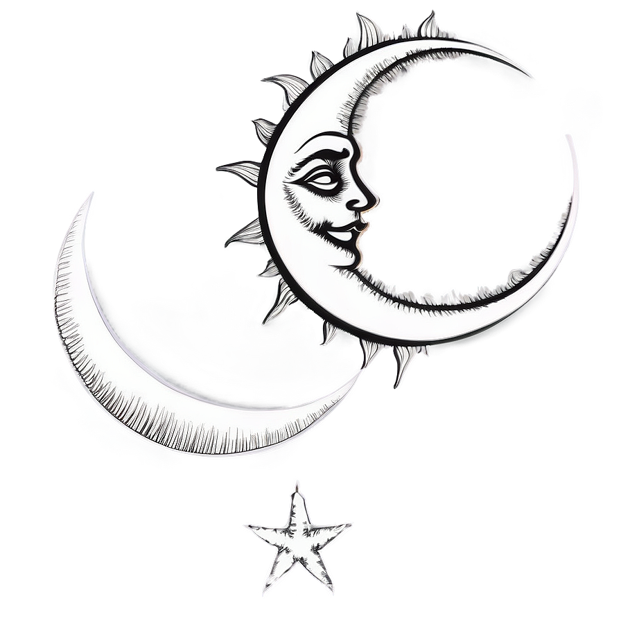 Line Art Sun And Moon Png 41