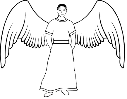 Line Drawingof Angelwith Spread Wings