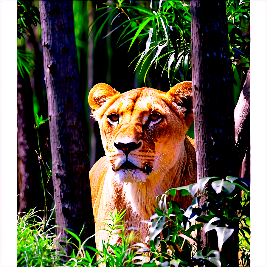 Lioness Hidden In Foliage Png Gih82