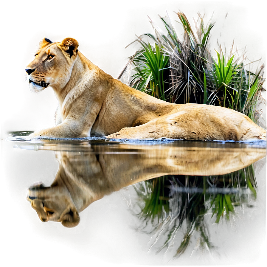 Lioness Reflecting In Water Png Rqr87