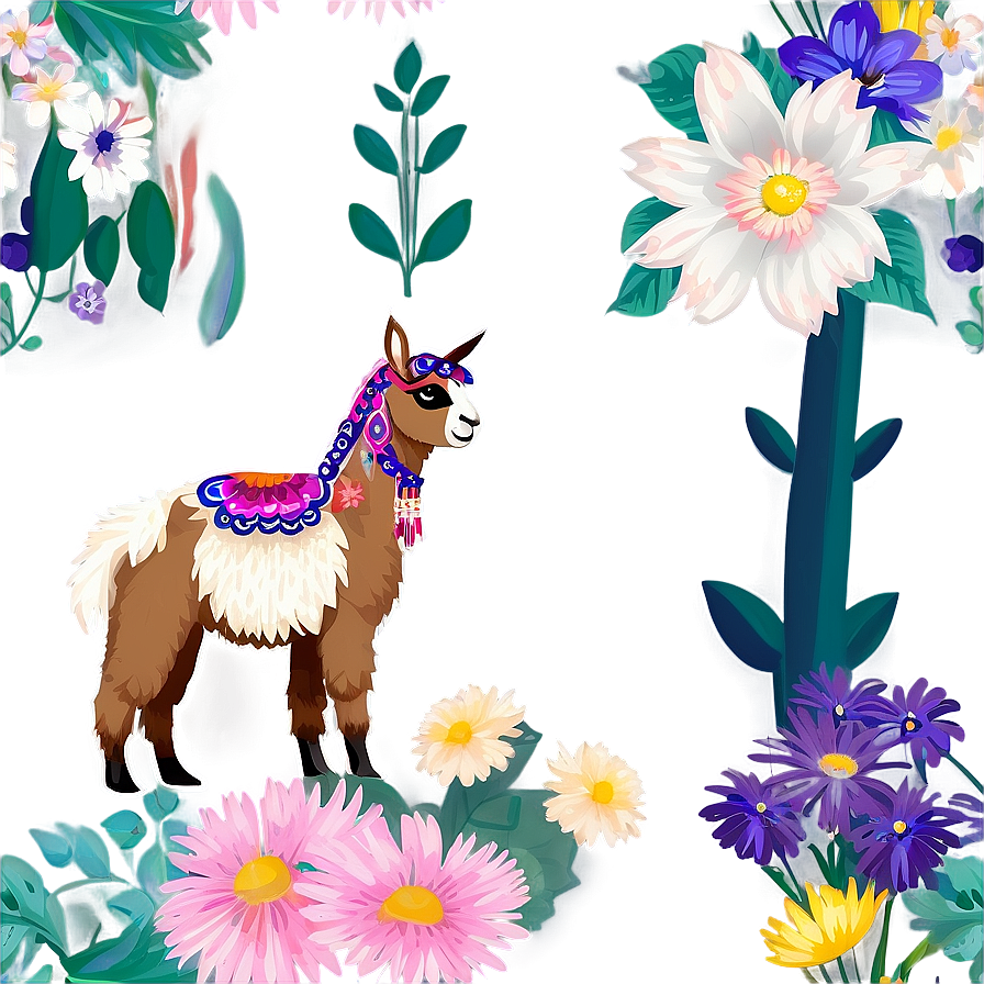 Llama With Flowers Png Knq75