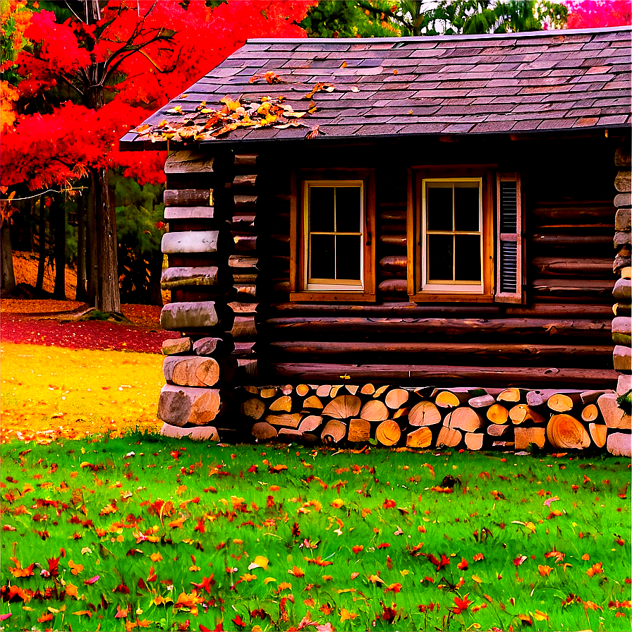 Log Cabin In Fall Foliage Png 60