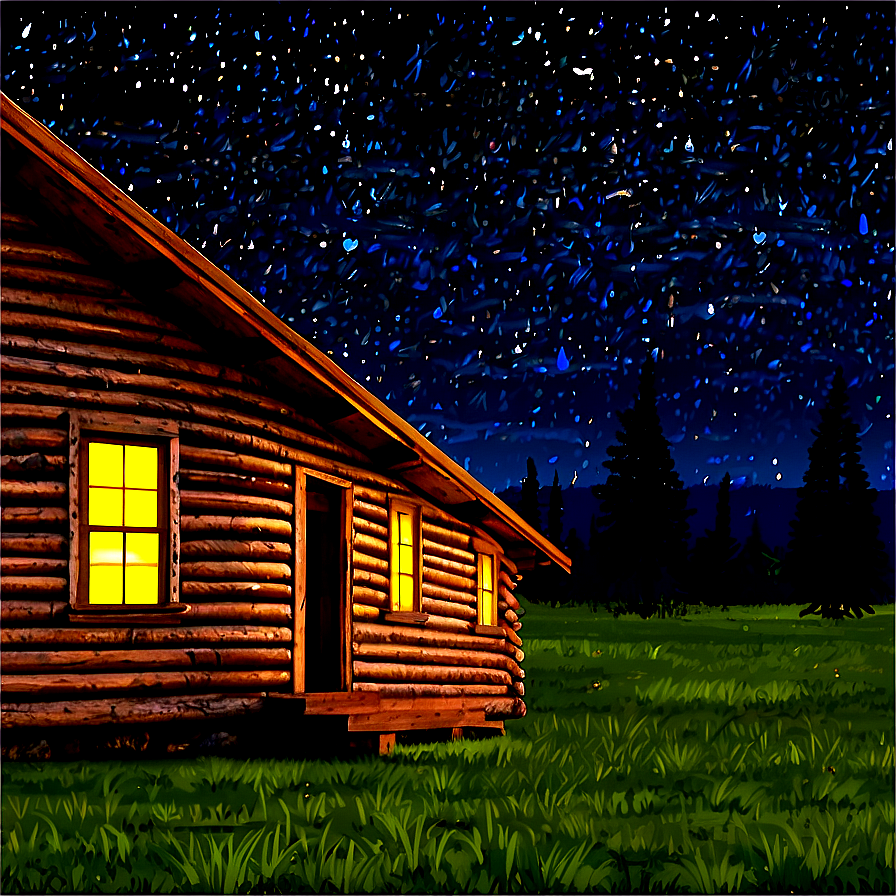 Log Cabin Under Starry Night Png Gqc78