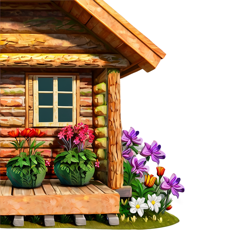 Log Cabin With Flower Garden Png 06122024