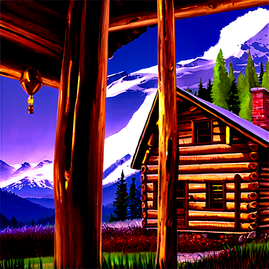 Log Cabin With Mountain Backdrop Png Xvk