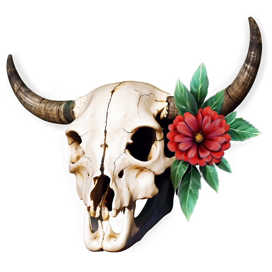 Longhorn Skull With Flowers Png 06292024