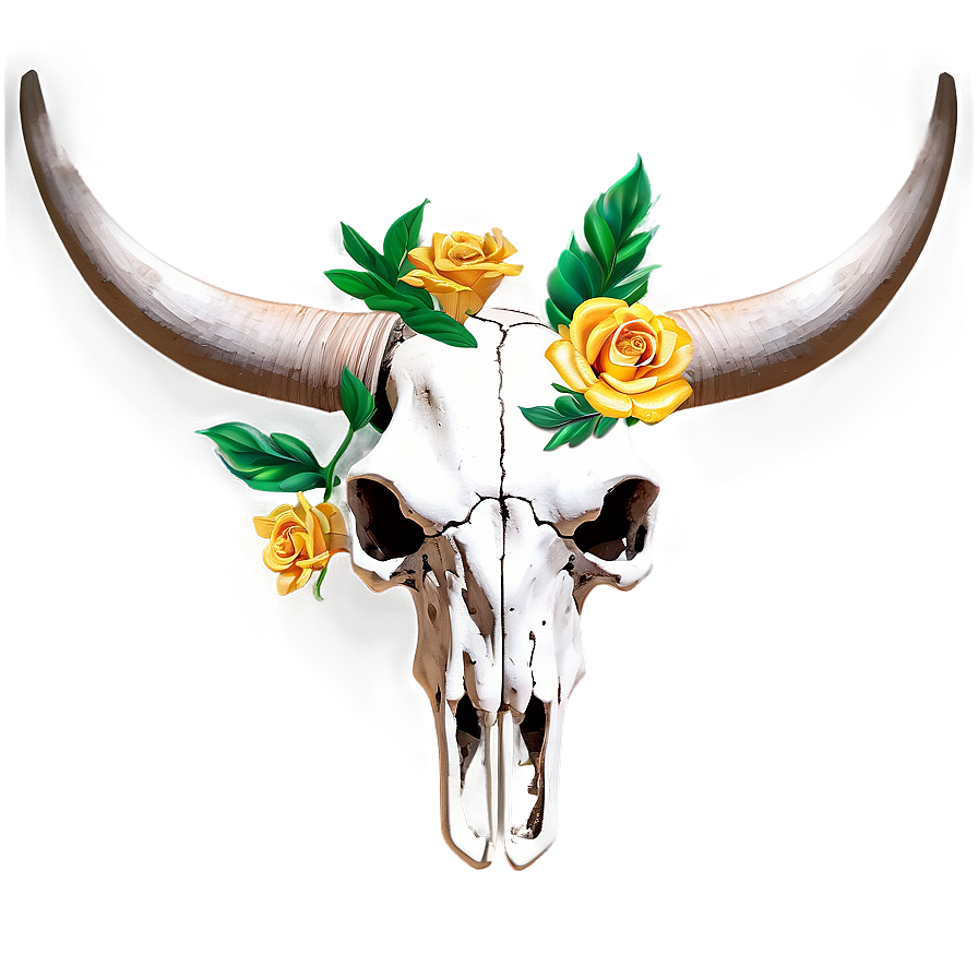 Longhorn Skull With Flowers Png Oah