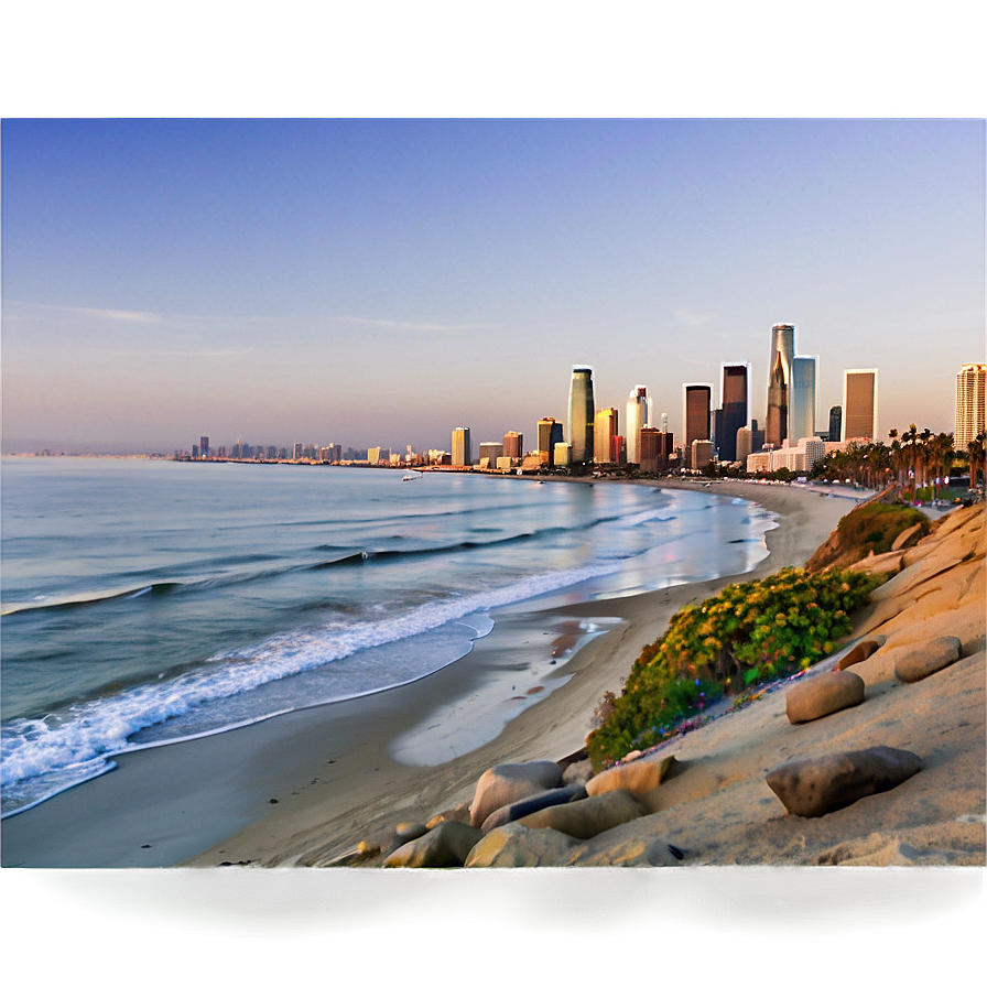 Los Angeles Skyline With Beach View Png Pdb