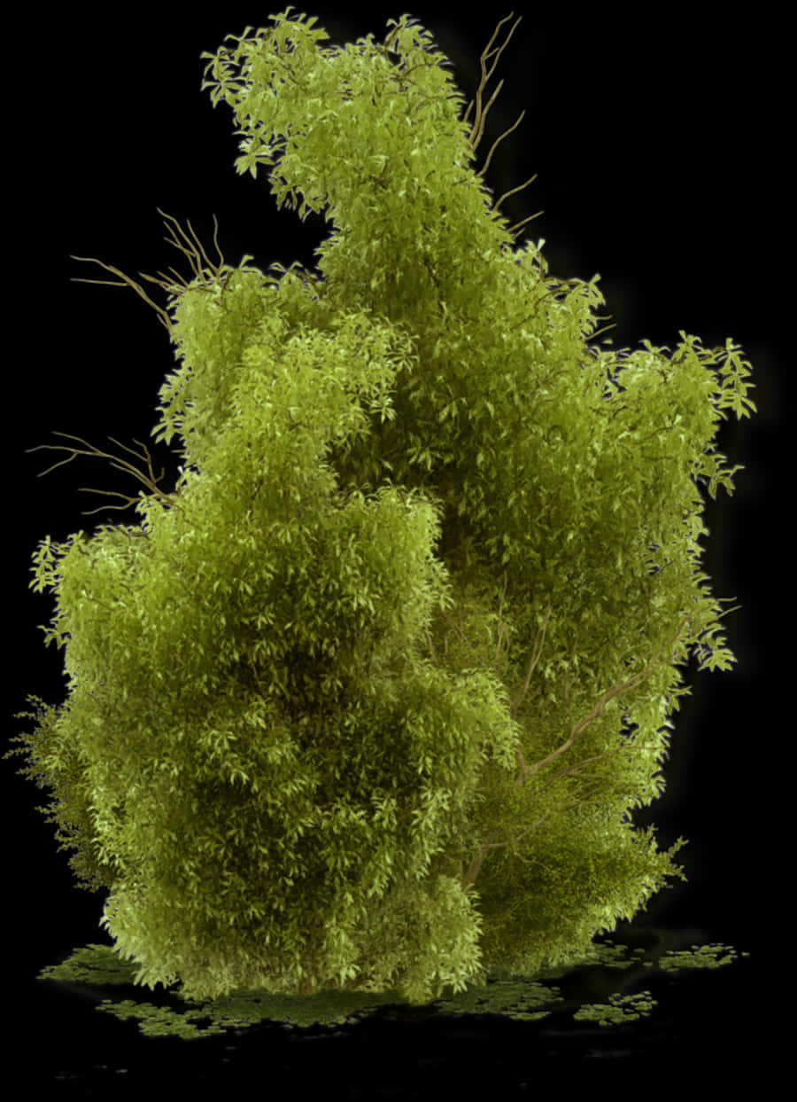 Lush Green Mossy Tree Black Background