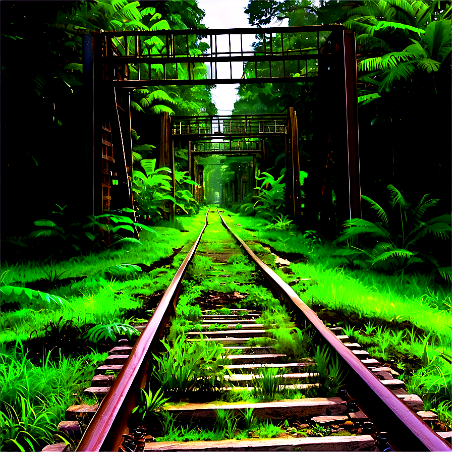 Lush Greenery Surrounding Railroad Tracks Png Jtt