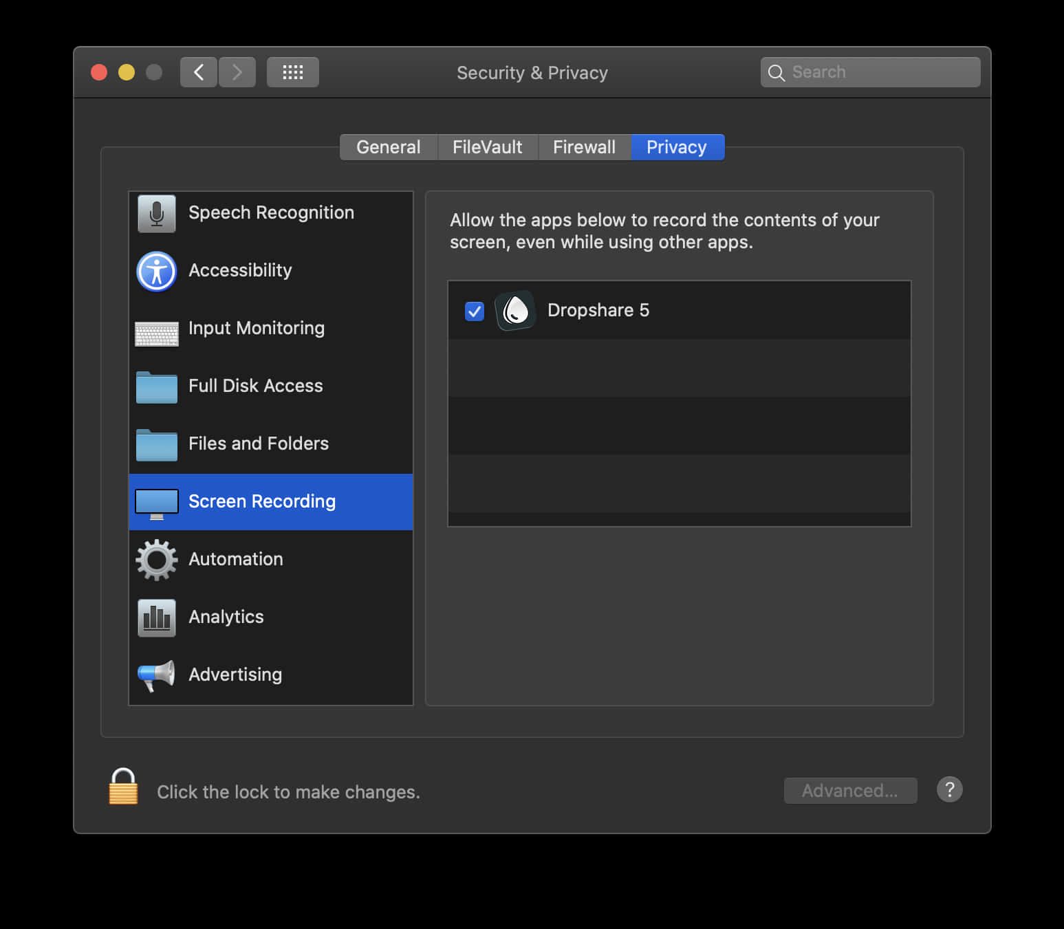 Mac O S Security Privacy Screen Recording Settings