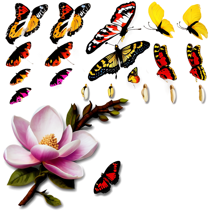 Magnolia And Butterfly Png 49