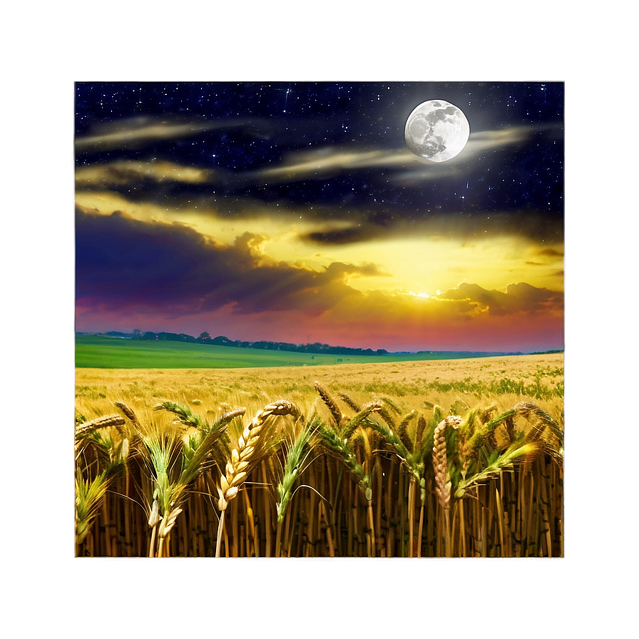 Majestic Wheat Field Full Moon Png Lrx