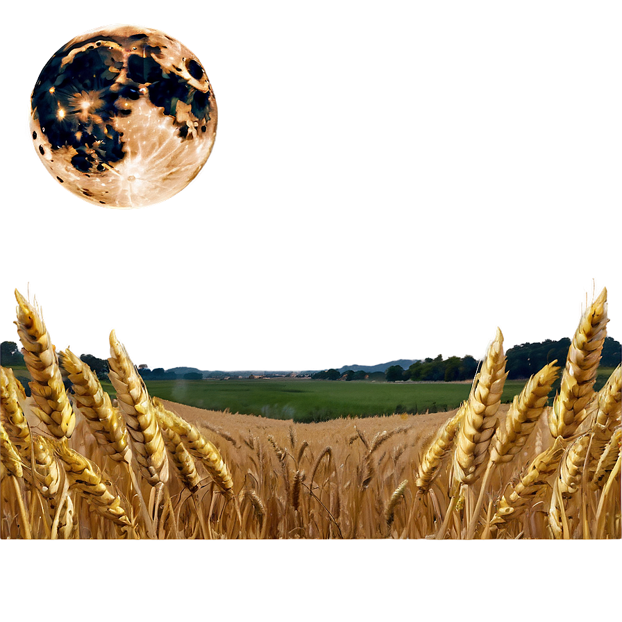 Majestic Wheat Field Full Moon Png Qro92