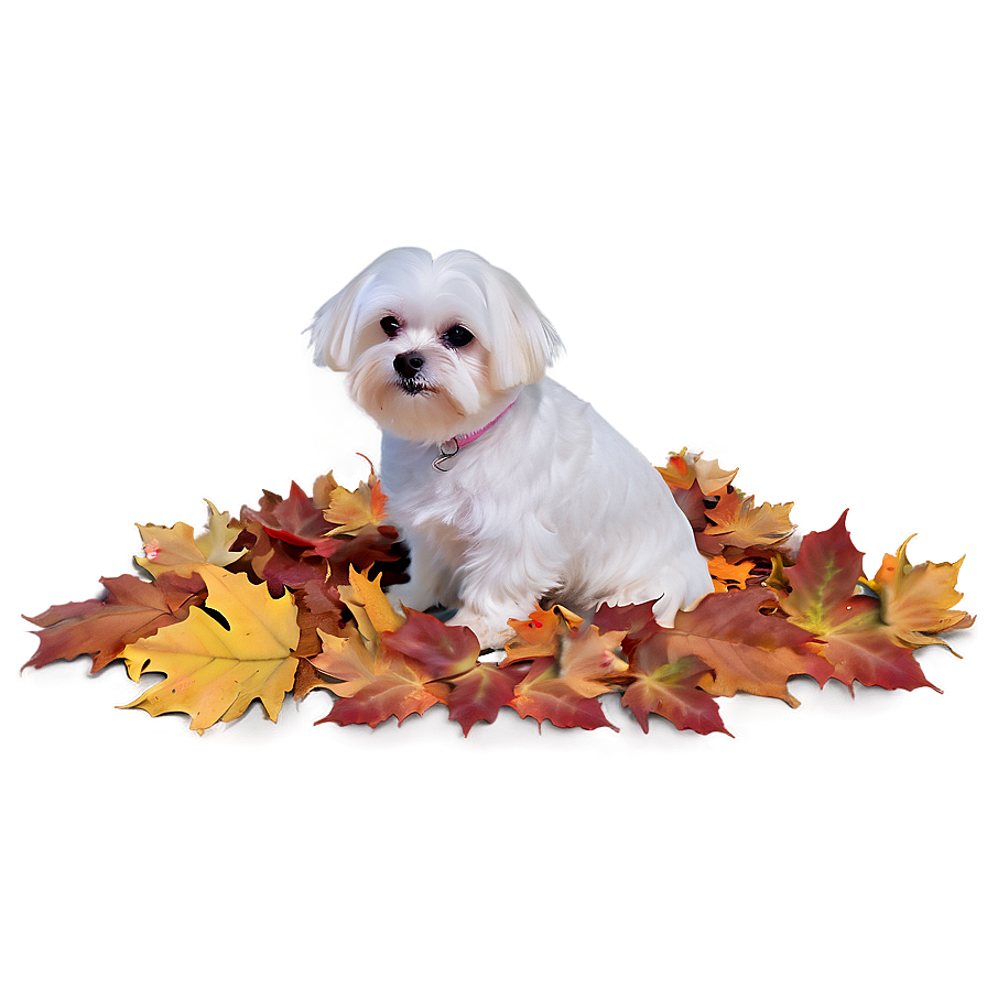 Maltese In Autumn Leaves Png Cgc