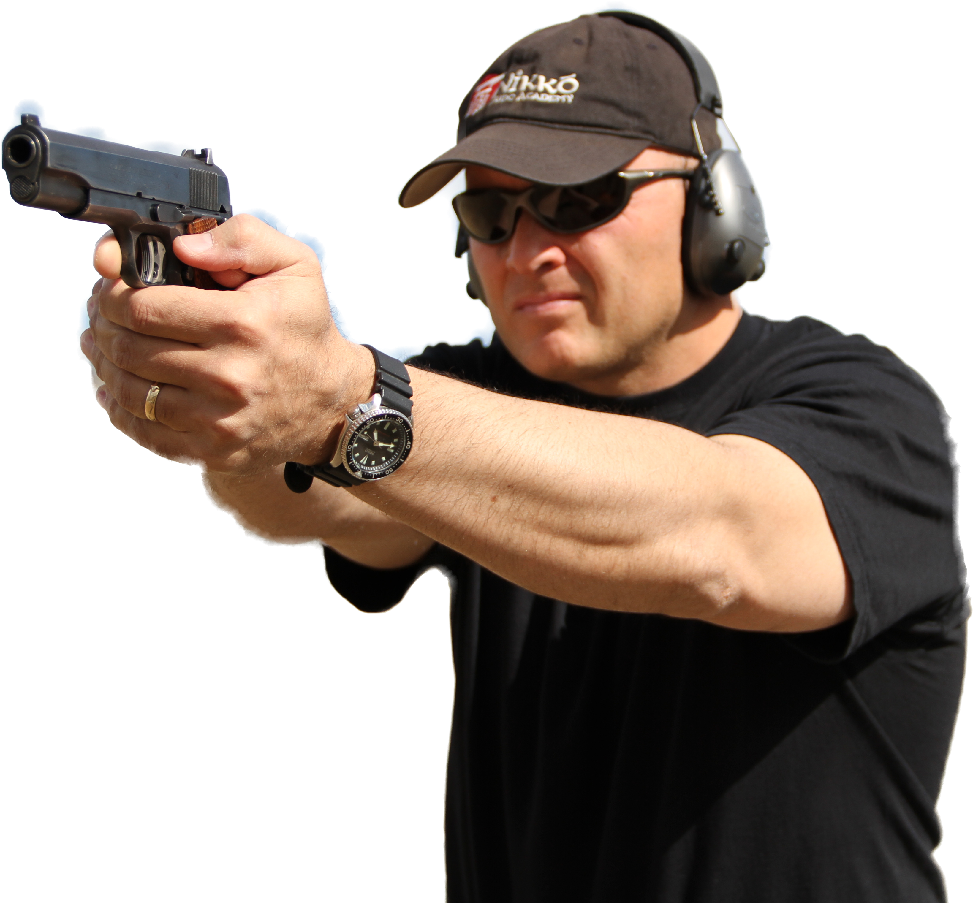 Man Aiming Handgun Training