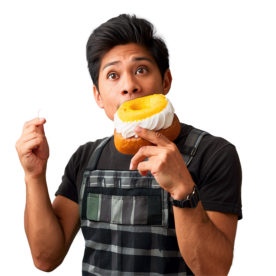 Man Eating Cream Filled Donut