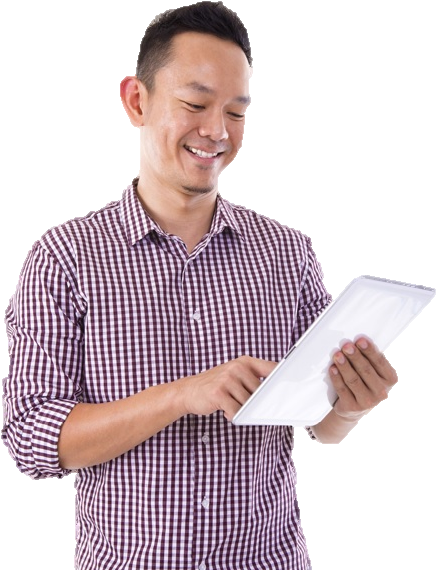 Man Smiling Using Whitei Pad