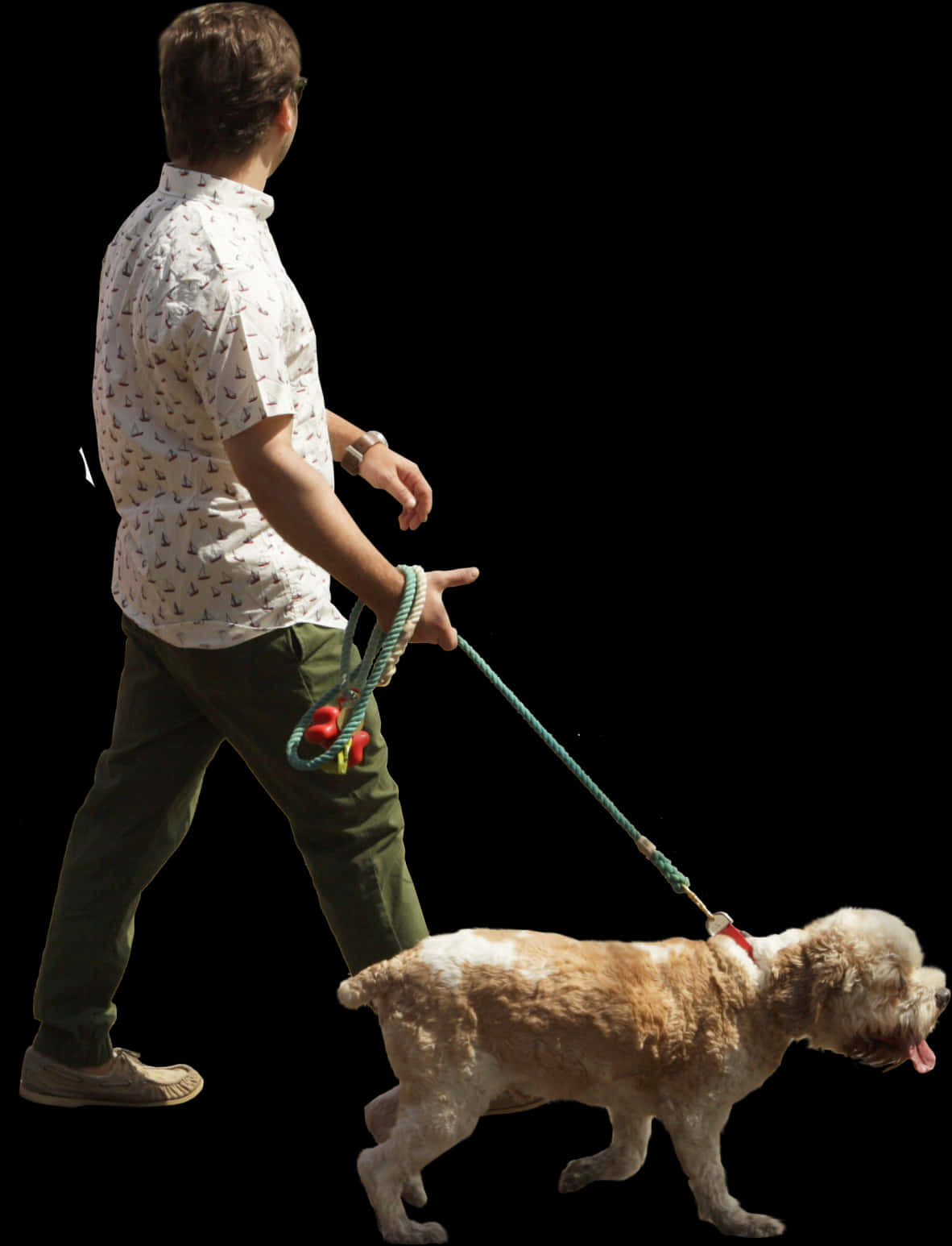 Man Walking Dog Black Background