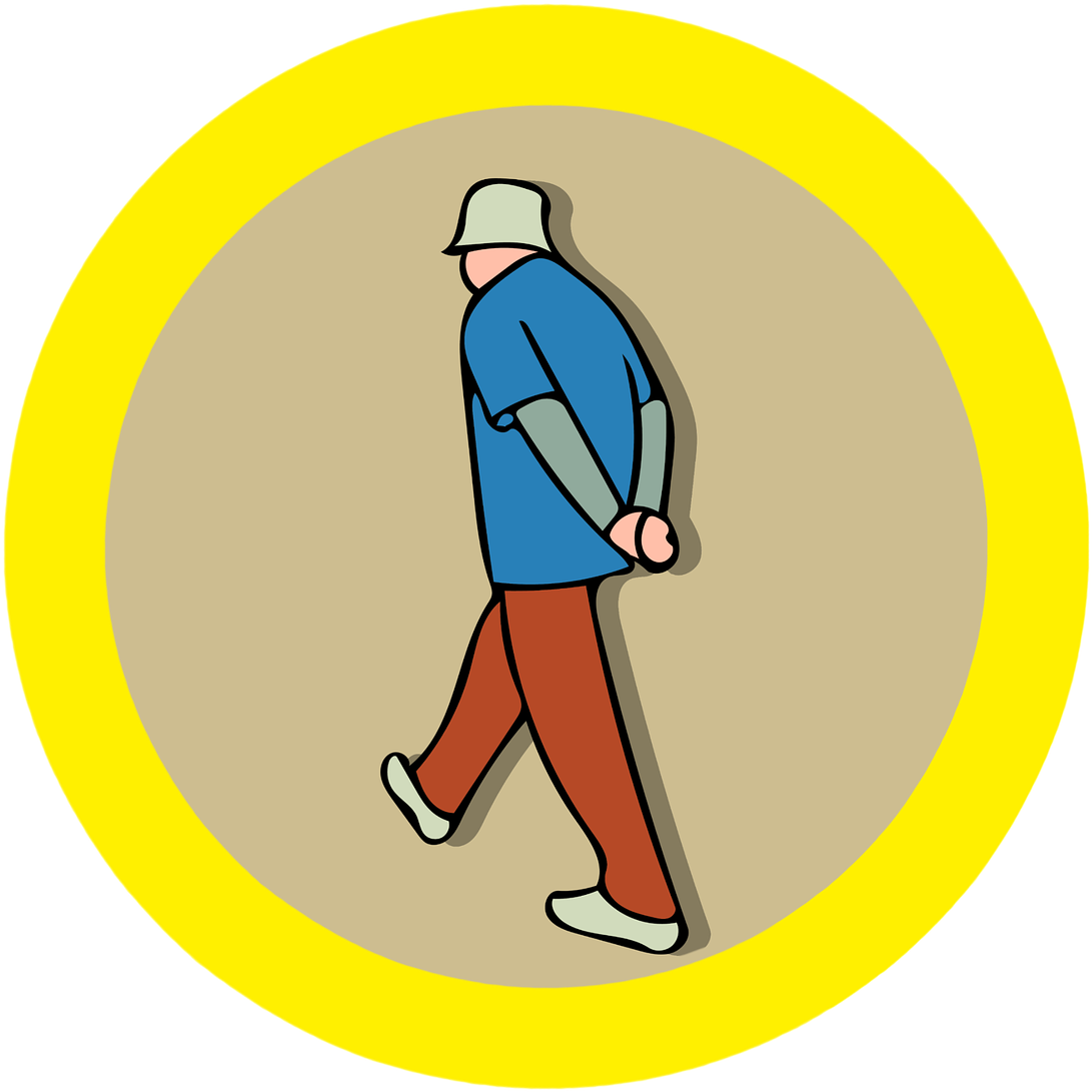 Man Walking Yellow Circle Background