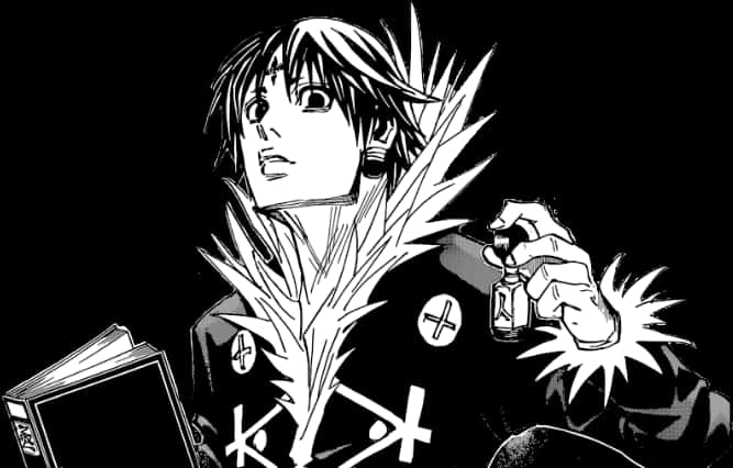 Manga_ Character_ Holding_ Lighter_and_ Book