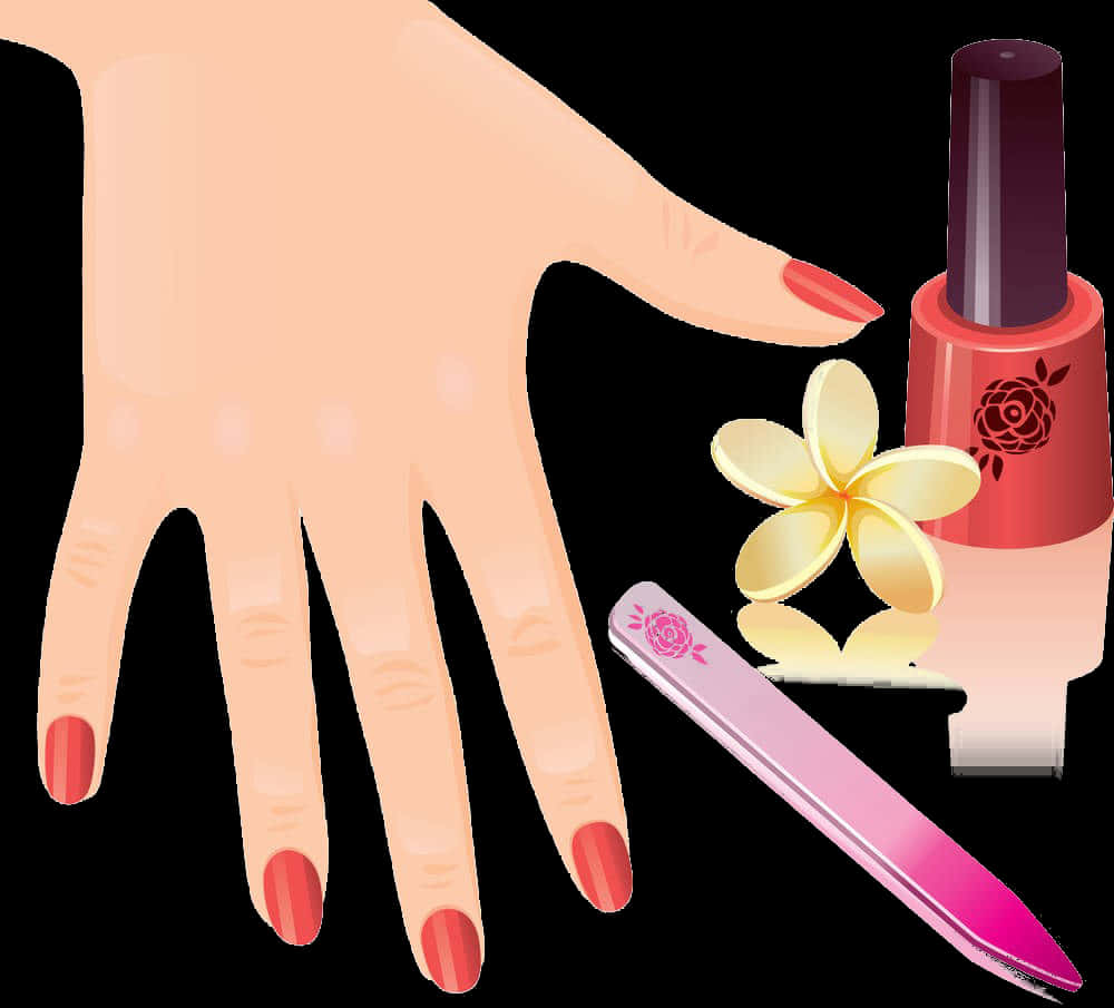 Manicure Toolsand Polished Hand Illustration