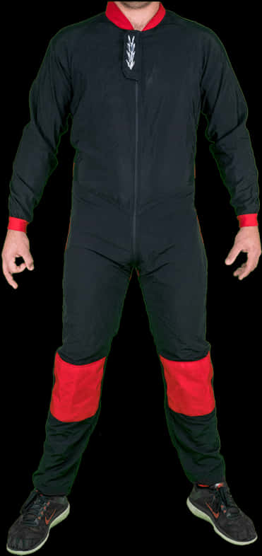 Manin Black Red Suit Standing