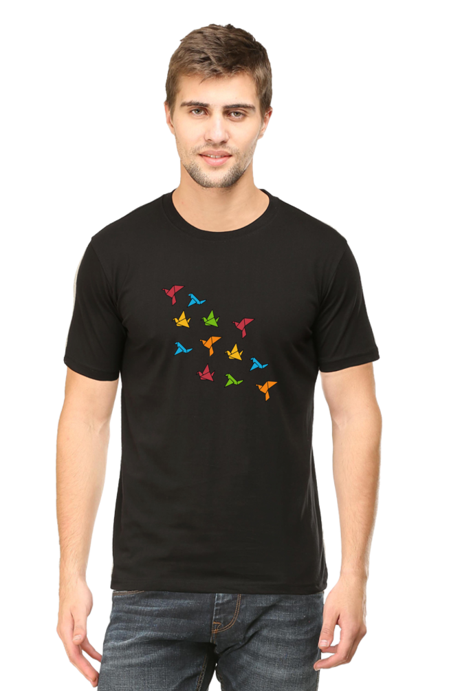 Manin Black Tshirtwith Colorful Bird Print