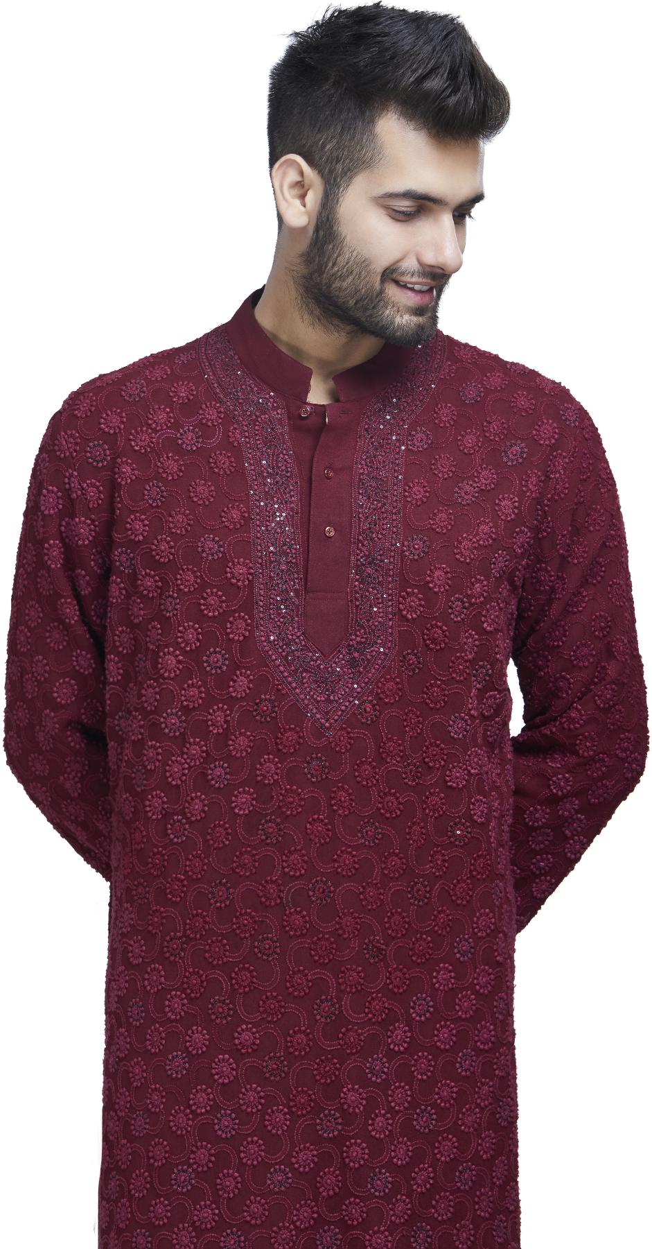 Manin Embroidered Maroon Kurta