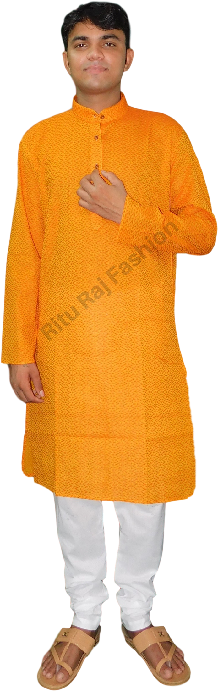 Manin Orange Kurtaand White Pajama