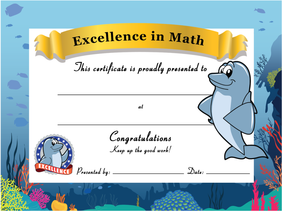 Math Excellence Certificate Dolphin Theme