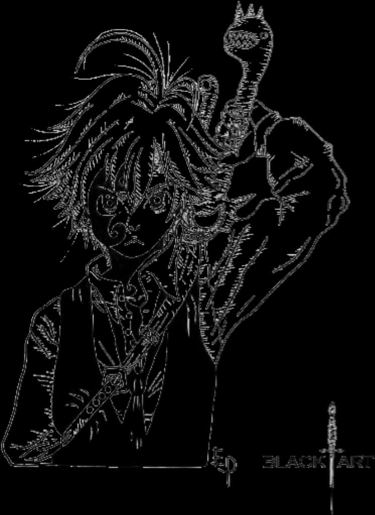 Meliodas Black Outline Art