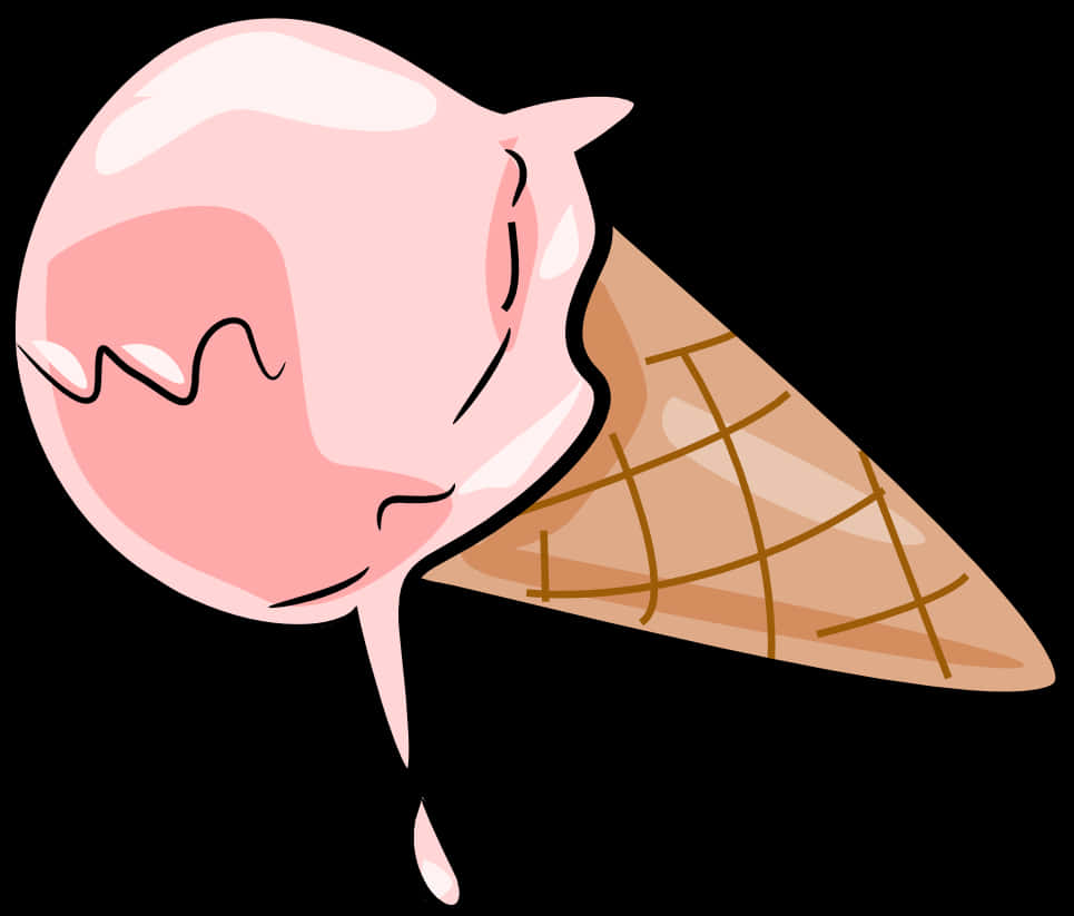 Melting Pink Ice Cream Cone