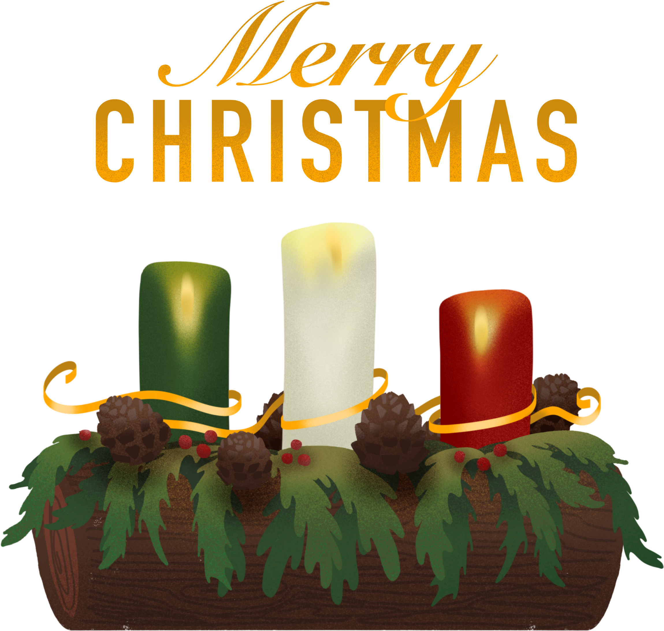 Merry Christmas Candlesand Pine Decoration