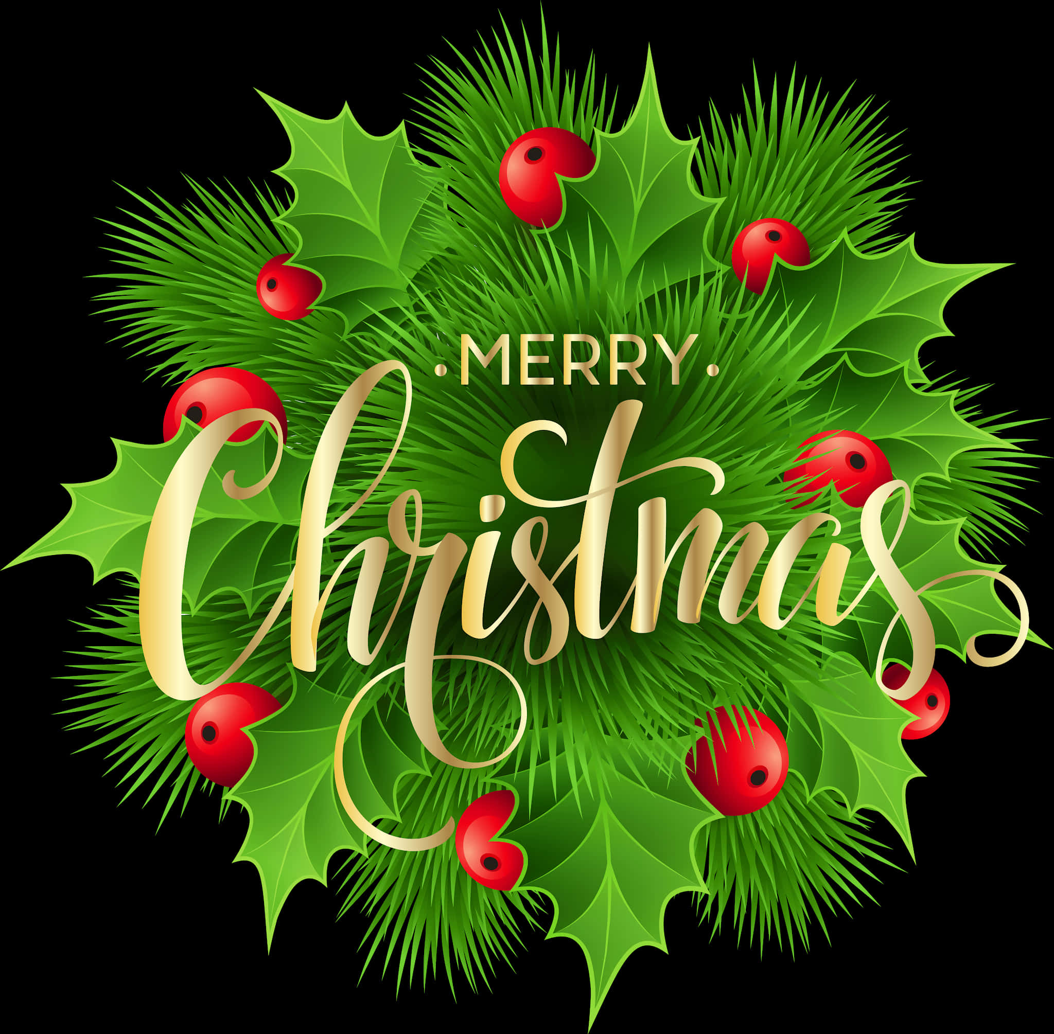 Merry Christmas Hollyand Berries Graphic