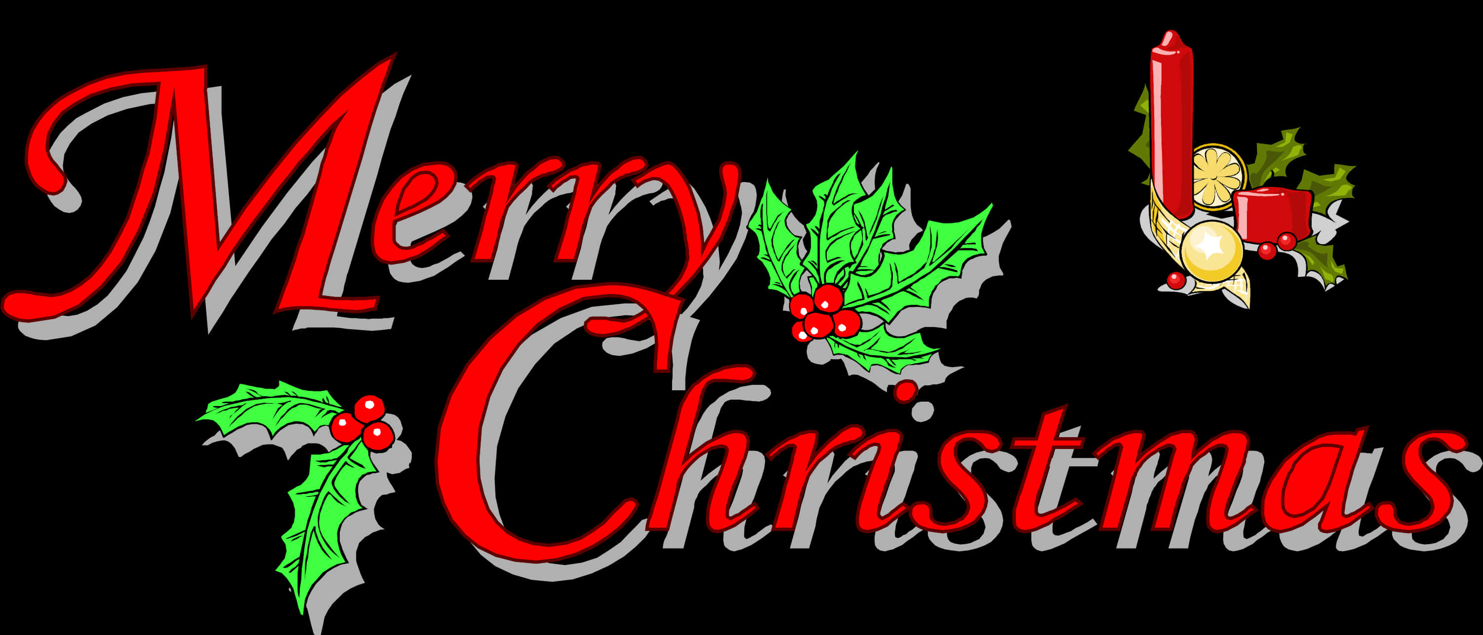 Merry Christmas Red Text Holly Decoration