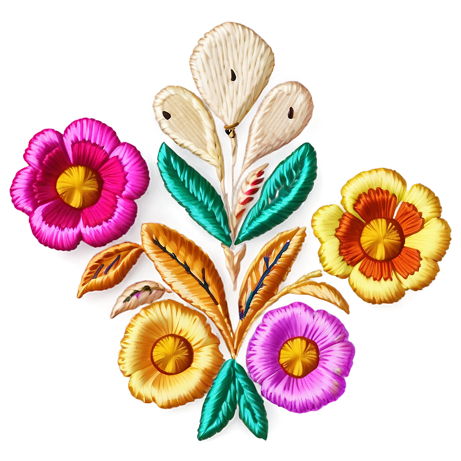 Mexican Flowers Embroidery Pattern Png Xqy